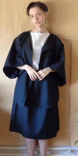 organic cotton canvas jacket / coat // kimono sleeves, short, black, ready to ship, there is also matching skirt available