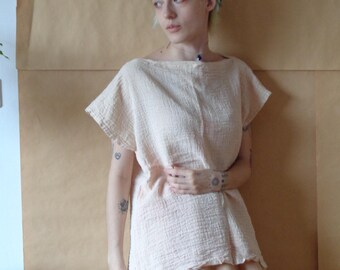 Herbal Dyed Raw Cotton Gauze Sleeveless Tunic, Boat Neck