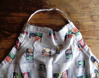 Fartuch kuchenny z bawełny vintage, materiał z lat 50., wzór z recyklingu