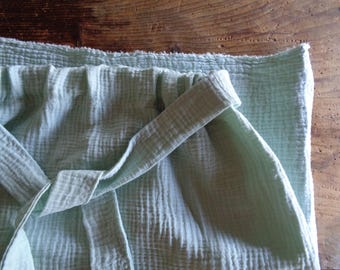 Cotton Gauze Skirt, Mint Green, Elastic Waist, Front Tie