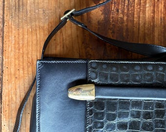 Bolso de hombro vintage de los años 90 con estampado de serpiente, piel sintética negra