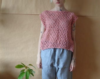 Handgestricktes Ärmelloses Top Vintage Leinen-Baumwollspitze