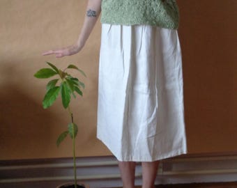 white linen skirt with button // midi, snow white