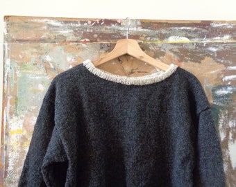 Hand-Knitted Wool Sweater, Raw Wool, Unisex