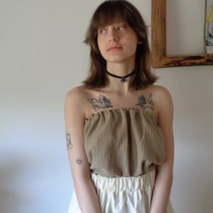 muslin / double gauze top // elastic top, long, sand brown, can be used also as dress or skirt, ready to ship