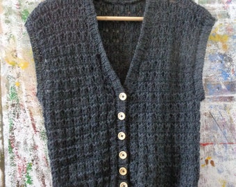 Hand-Knitted Wool Vest, Wooden Buttons, Made to Order