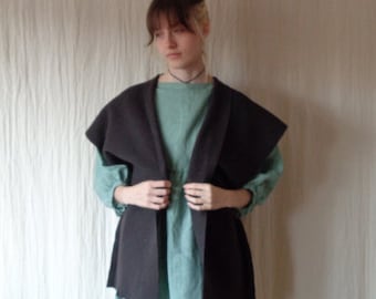 organic wool felt vest // long, choco brown, ready to ship