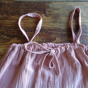 herbal dyed cotton muslin double gauze dress // sleeveless, pink, with straps, very long, ready to ship