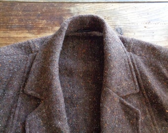 vintage tweed blazer / jacket (80s) // long sleeves, buttons, choco brown, 100 % wool, oversized, padded shoulders