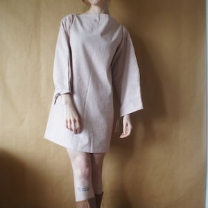 short organic cotton dress // with belt, old pink, long sleeves, ready to ship