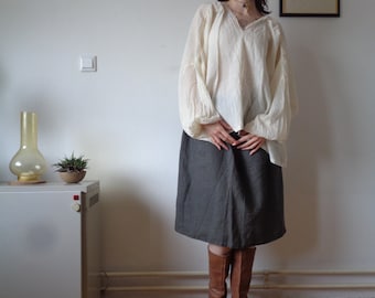 Cotton Gauze Blouse, V Neck Tunic, Long Sleeves, Made To Order