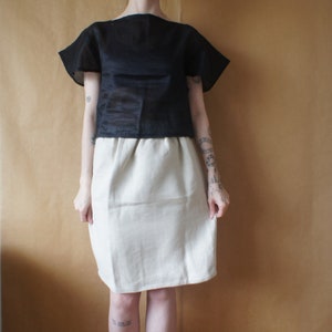 soft hemp canvas skirt // elastic waist, midi, natural, ready to ship