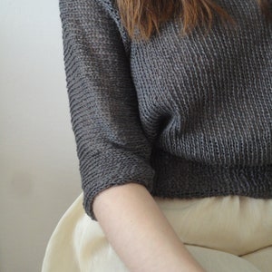 hand-knitted linen top / sweater // pullover, long or 3/4 sleeves, made to order from natural linen yarn in different colors