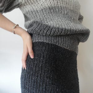 hand-knitted wool sweater // raw wool, 3/4 sleeves, in shades of grey, ready to ship
