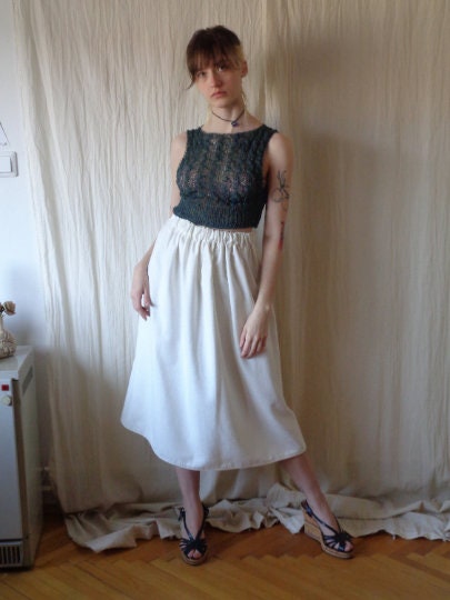 light raw (noil) silk skirt // elastic waist, midi, natural / creme, ready to ship
