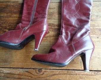 Stivali vintage con tacco alto color rosso vino, EU 39, chic anni '70