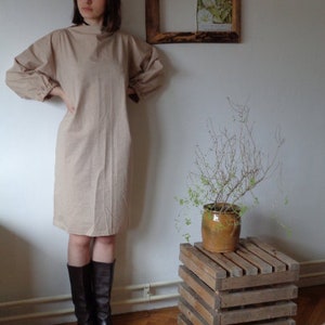 organic cotton dress // long sleeves, midi, brown, ready to ship