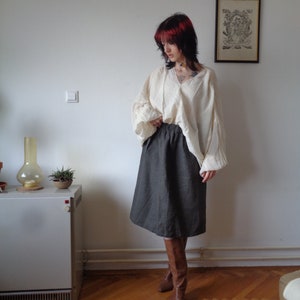 very heavy linen skirt // elastic waist, midi, mud brown, ready to ship