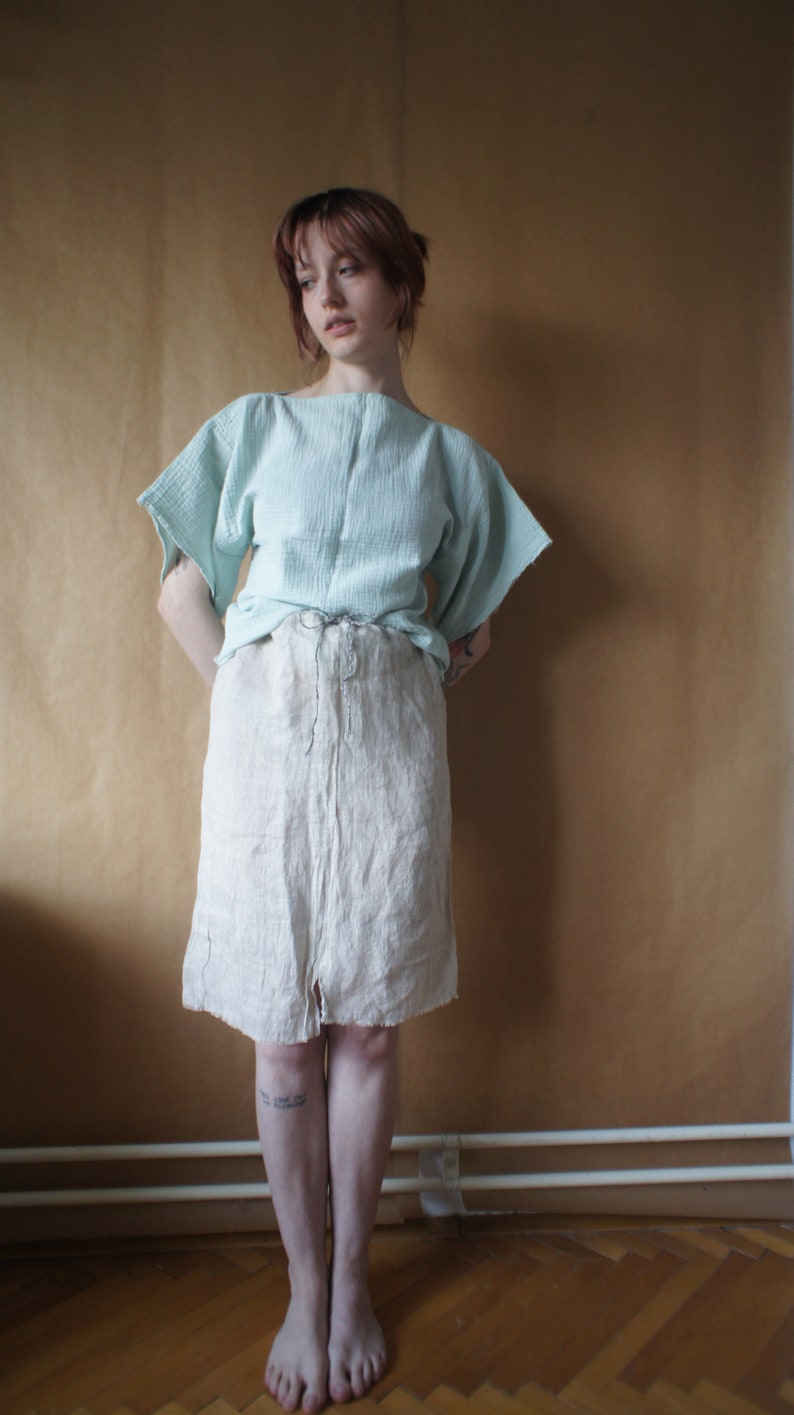 muslin / double gauze top / sweater // short sleeves, wide, mint green, ready to ship image 1