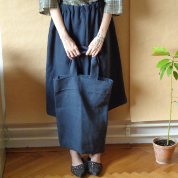 extra heavy linen tote // large, dark blue, ready to ship