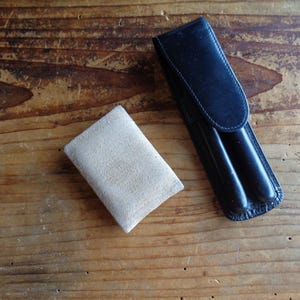 vintage pencil case // real leather, elegant, black, christmas gift for her or him
