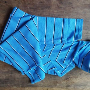 turtle / roll neck top for him // jersey, pullover, long sleeves, slim fit, with black and white stripes on cobalt blue, ready to ship