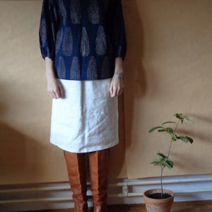soft heavy hemp skirt // elastic waist, midi, creme, ready to ship