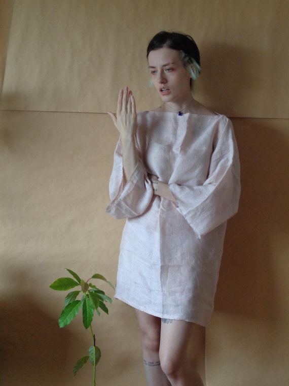open lace back dress Light Pink striped long sleeve button tunic-size 1 only – Two main image 0