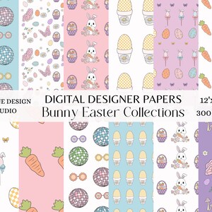 Groovy Easter Bunny Seamless Repeat Pattern, Checkered pattern, 90s fabric Background, Pastel Retro background,Hippy, Bunny Carrot Pattern