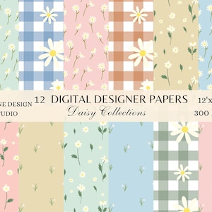 Cute Daisy Seamless pattern,Daisy Floral Digital Paper Set,Boho Daisy Background,Groovy Floral repeat pattern, Commercial use, USA shop