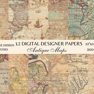 Antique Maps Digital Paper, Vintage Maps, World Map Scrapbook Paper Pack, Collage Maps, Vintage Cards Papers, Old paper textures, USA shop