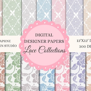 Spitze, Digital Papier, Pastell Vintage Muster,Spitze Scrapbook Digital Paper Pack, Spitze Hochzeit Einladungen, Instant Download, nahtlose Muster
