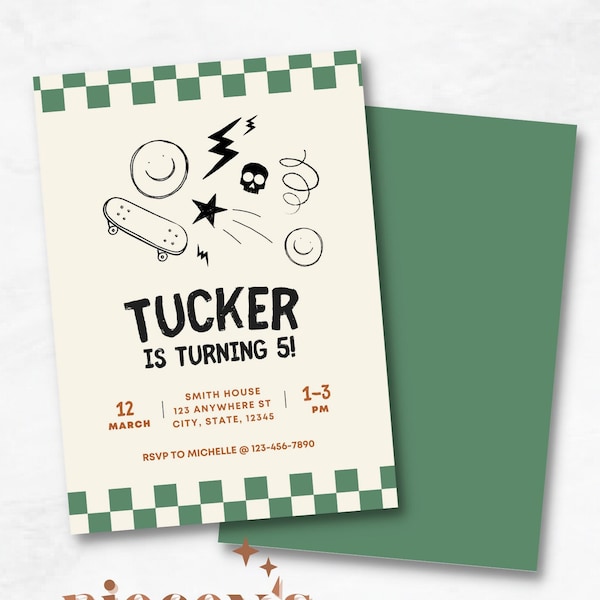 Faire-part d'anniversaire Skate Park : design sommaire et neutre (téléchargement numérique)