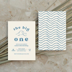 Retro Surf First Birthday Party Invitations | The big one first birthday invite minimalist beachy party
