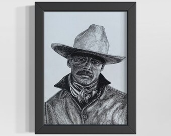 Western Cowboy Art Print- "The Doubter"- Black and White