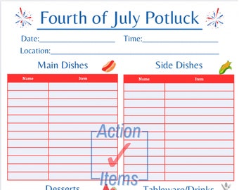 Fourth of July Party Potluck Planner