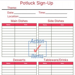 Printable Potluck Sign Up Sheet Red Theme