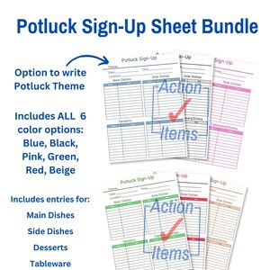 Printable Potluck Sign Up Sheet Bundle