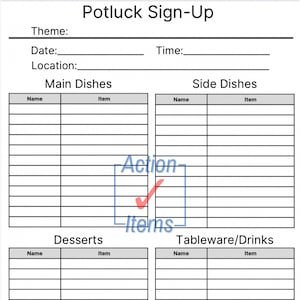 Printable Potluck Sign Up Sheet Black Theme