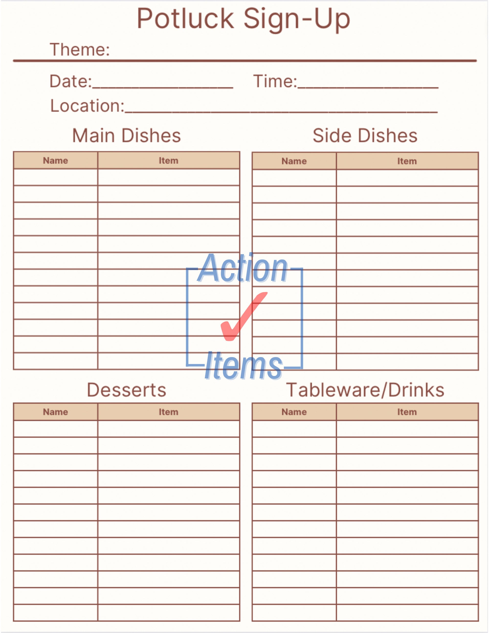 Printable Potluck Sign up Sheet Bundle - Etsy