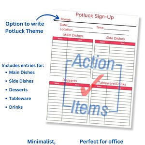 Printable Potluck Sign up Sheet Red Theme - Etsy