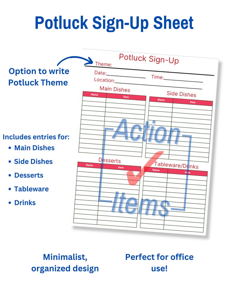 Printable Potluck Sign up Sheet Red Theme - Etsy