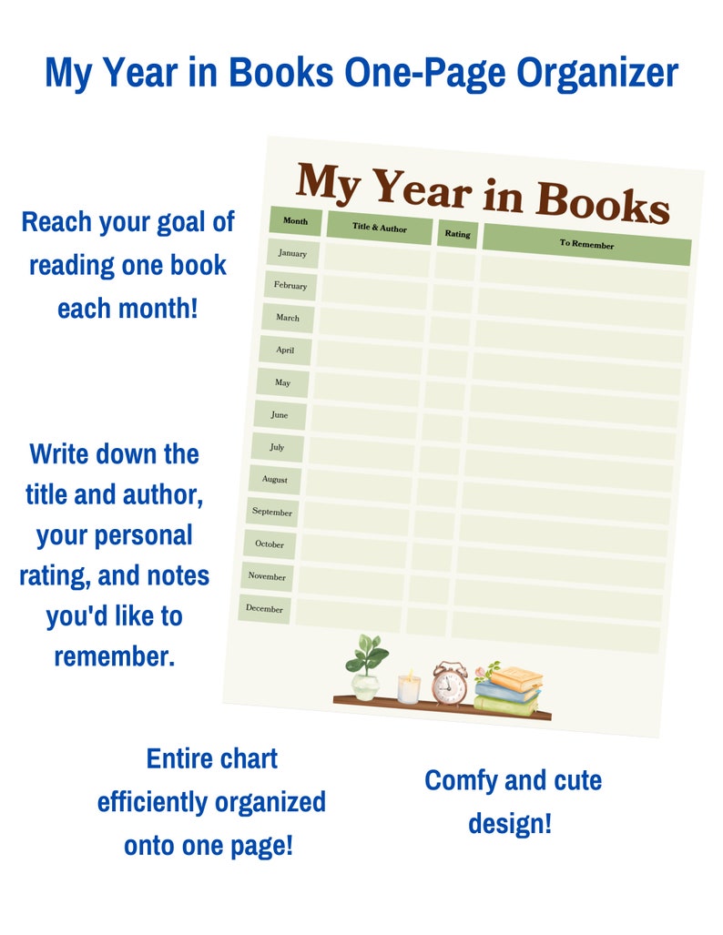 My Year in Books One Page Tracker Etsy