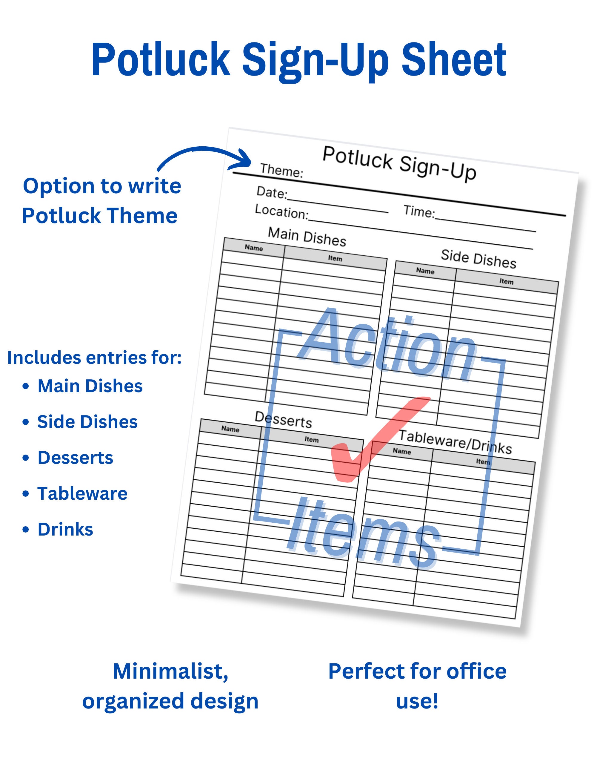 Printable Potluck Sign up Sheet Black Theme - Etsy