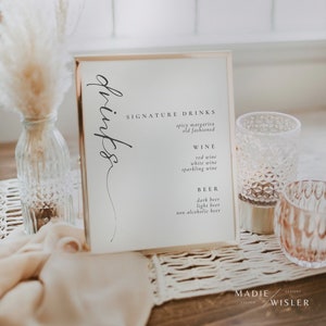 Minimalist Wedding Bar Menu | Wedding Drink Sign | Modern Minimalist Drink Menu Sign | Bar Menu Template | Editable Template |
