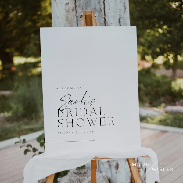 Minimalist Bridal Shower Welcome Sign Template | Bohemian Welcome Sign | White Modern Bridal Shower Sign | Simple Wedding Welcome Sign
