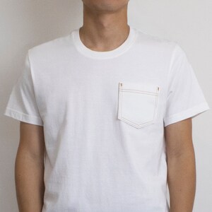 Invisible Tonal Pocket T-Shirt. White Denim Pocket. Retro Simple Tee. Minimalistic Timeless TShirt. Classic Shirt. Unisex. Men&#39;s T Shirt.