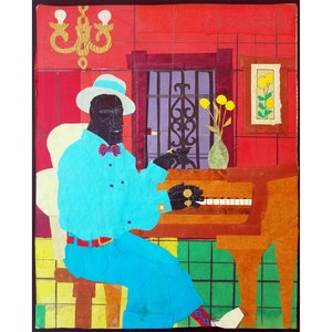 Willie Torbert Original Artwork Flower Ballads Collage on Board Jazz Piano Player | African American Art | Black Art | Urban Art | Unframed