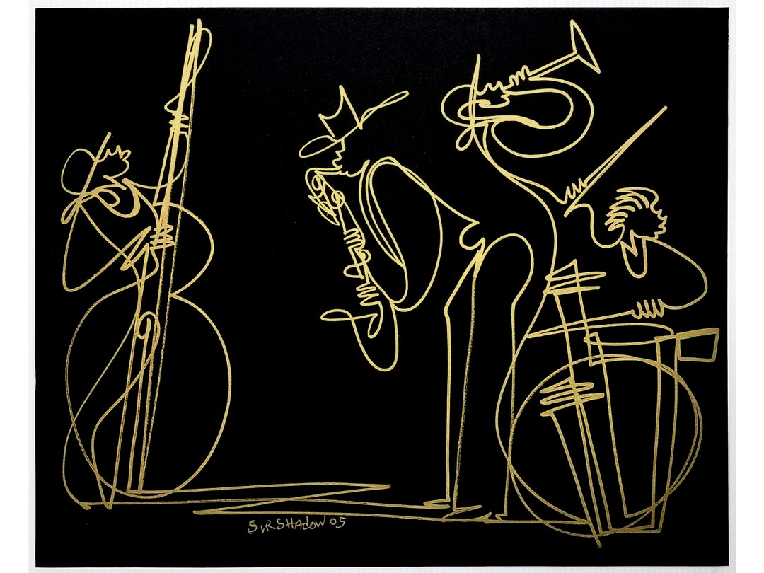 Sir Shadow Original One-line Drawing Gold Marker Jazz Quartet III
