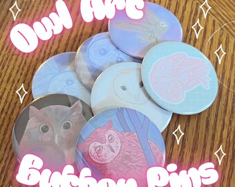 Owl Art Button Pins!